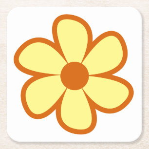 Fun Funky 60s 70s Retro Flower Square Paper Coaster