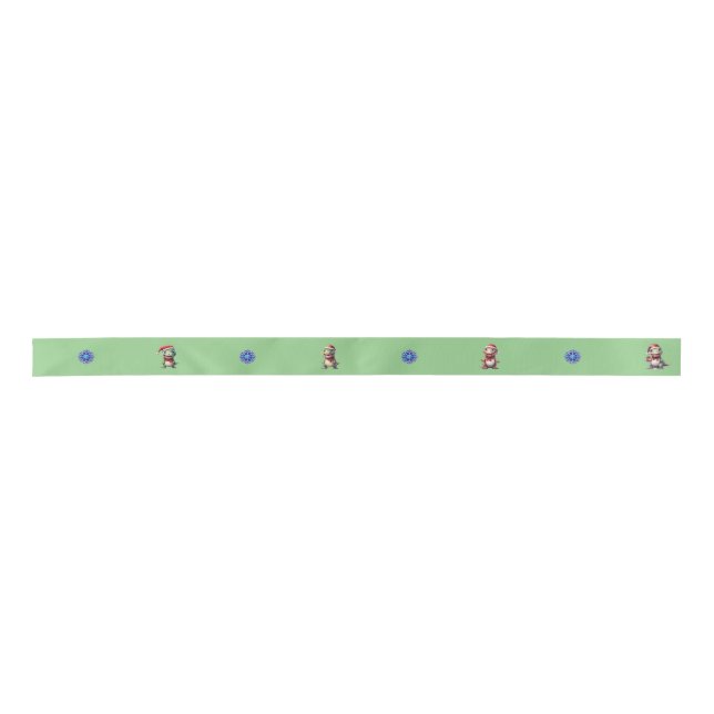 Fun & Funky Christmas Dinosaurs on 1.5" Green  Satin Ribbon (Front)