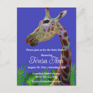 Fun funky colourful Giraffe baby shower Invitation Postcard
