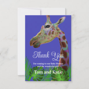 Fun funky colourful Giraffe Baby Shower thank You Invitation