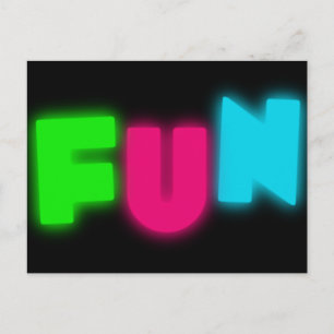 FUN Funky Groovy Neon Glow Blue Pink Green Letters Postcard