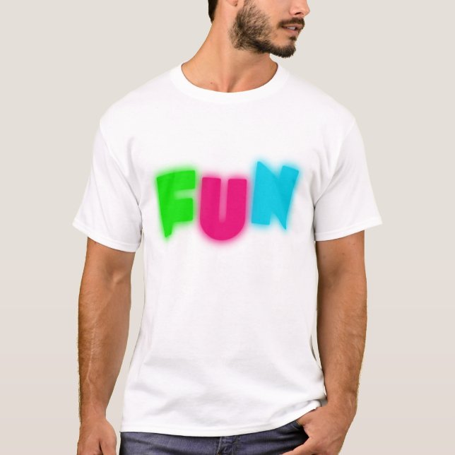 FUN Funky Groovy Neon Glow Blue Pink Green Letters T-Shirt (Front)