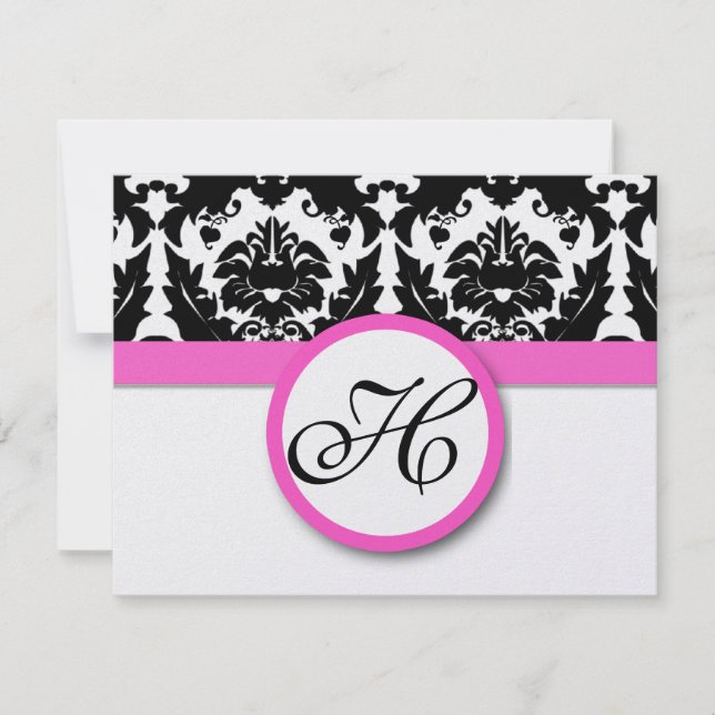 Fun & Funky Heart Damask Grape Trim RSVP Card (Front)