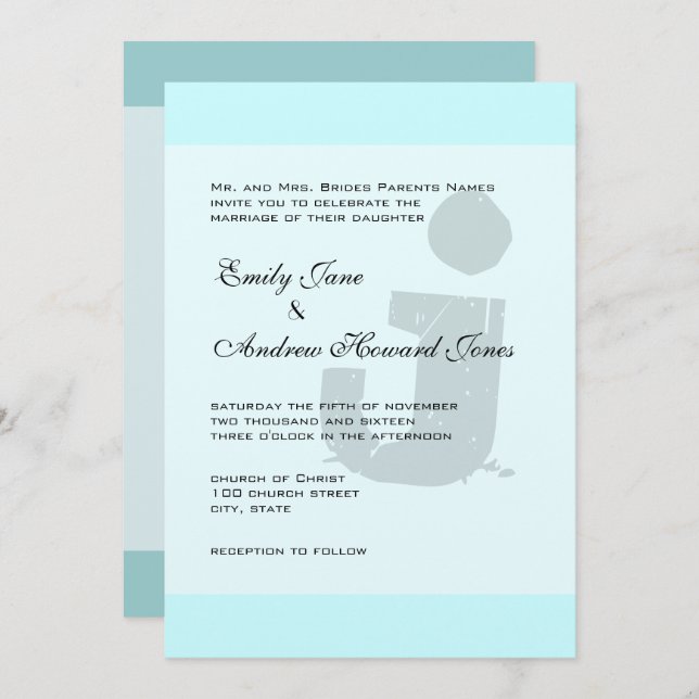 Fun & Funky Monogram on Elegant Silver Metallic Invitation (Front/Back)