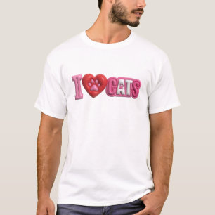 Fun & Funky Pink I LOVE CATS Statement Design T-Shirt