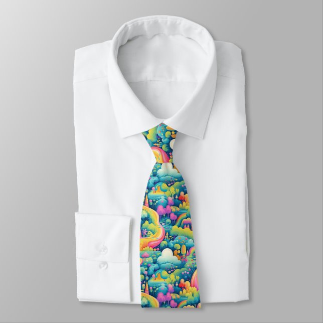 Fun Funky Rainbow Fantasy Pattern Tie (Tied)