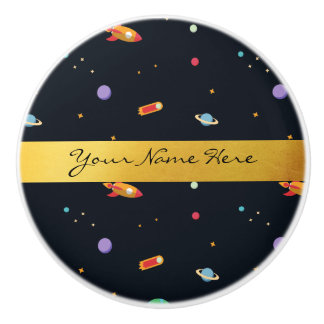 Fun Funky Retro Outer Space Rocket & Planets Ceramic Knob
