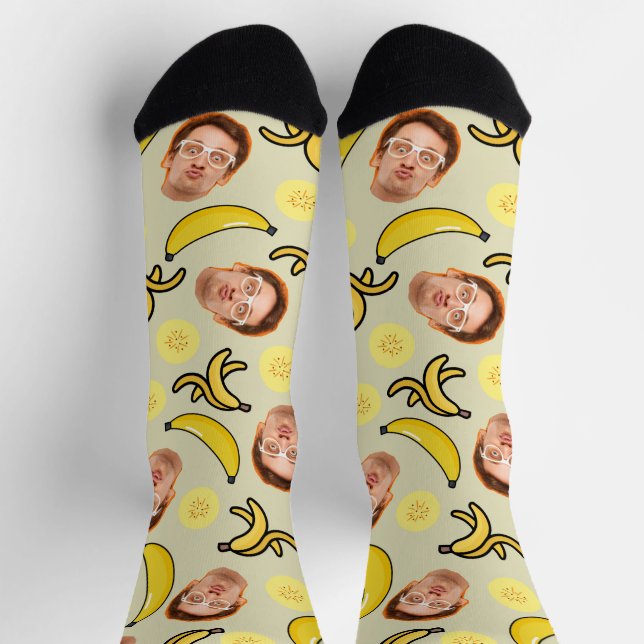 Fun & Funny Custome Yellow Banana Face Crew Sock (Top)