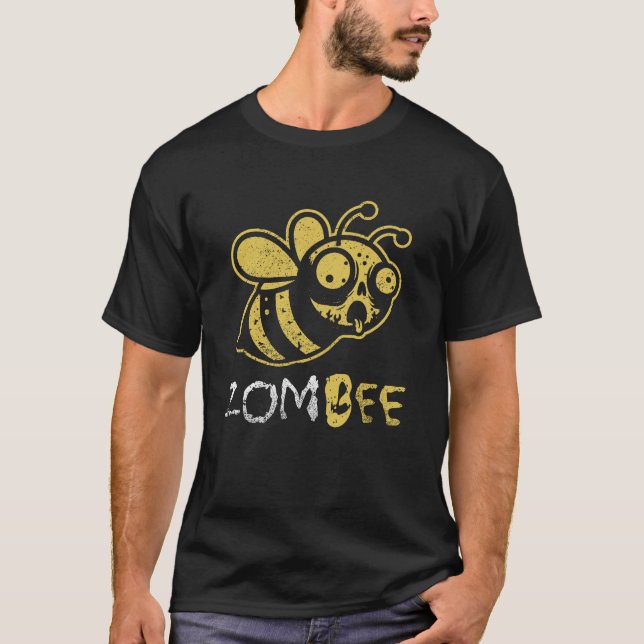 Fun Funny Halloween Spooky Bee Zombie T-Shirt (Front)