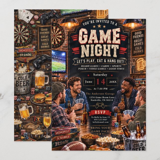 Fun Game Night Gathering Invitation (Front/Back)
