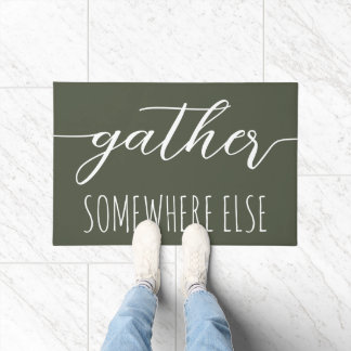Fun Gather Somewhere Else Green Introvert  Doormat