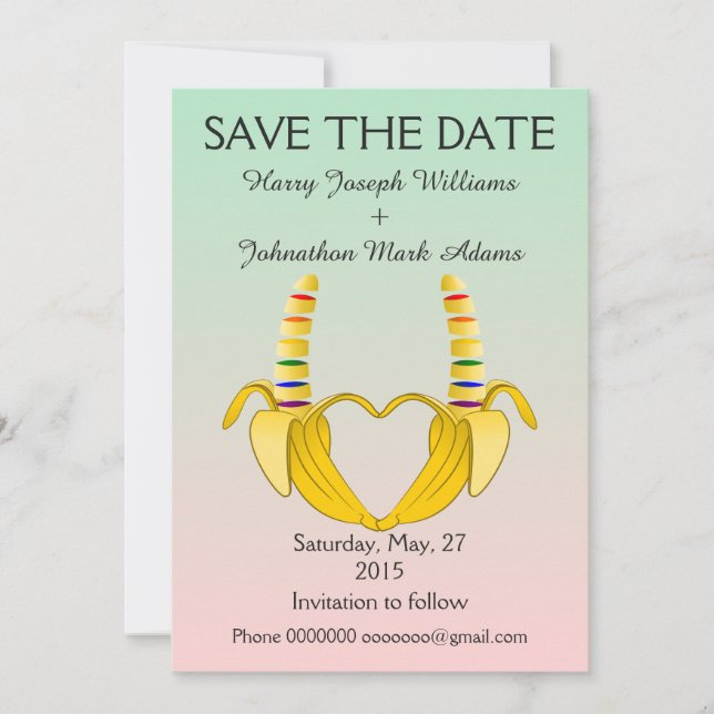 Fun Gay Banana Heart Wedding Save The Date (Front)
