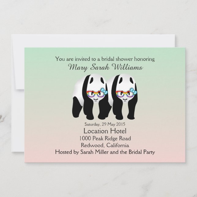 Fun Gay Pandas Bear Bridal Shower Invitation (Front)