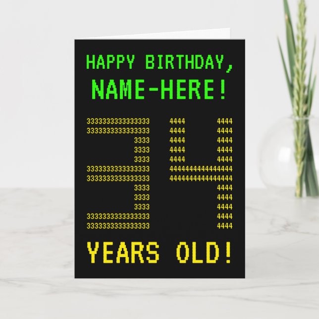 Fun, Geeky, Nerdy "34 YEARS OLD!" Birthday Card (Front)