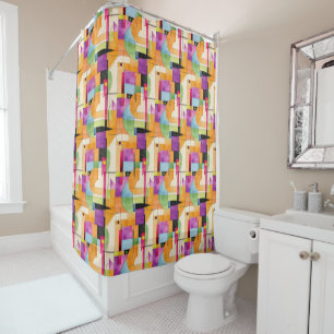 Fun Geometric Abstract in Orange, Green & Purple Shower Curtain