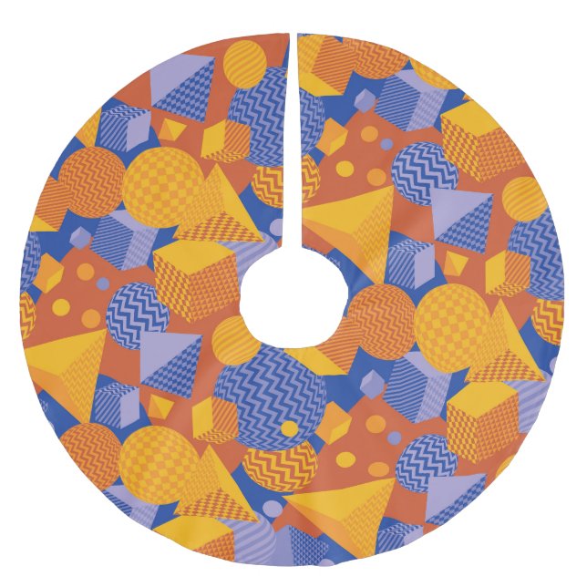 Fun Geometric Orange Violet Pattern Brushed Polyester Tree Skirt (Front)
