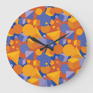 Fun Geometric Orange Violet Pattern Large Clock