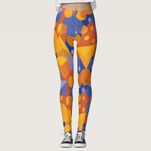 Fun Geometric Orange Violet Pattern Leggings