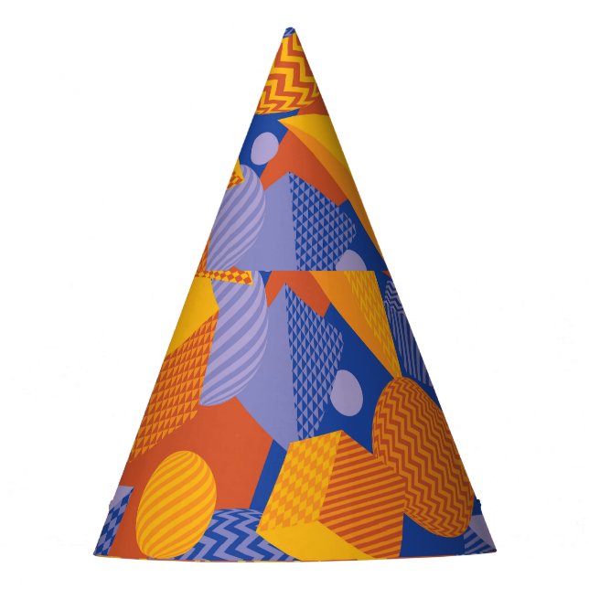 Fun Geometric Orange Violet Pattern Party Hat (Front)