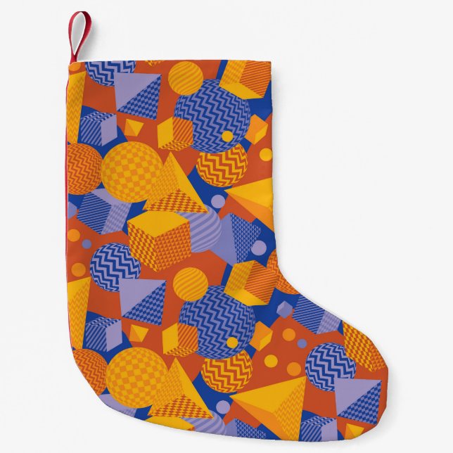 Fun Geometric Orange Violet Pattern Small Christmas Stocking (Front)