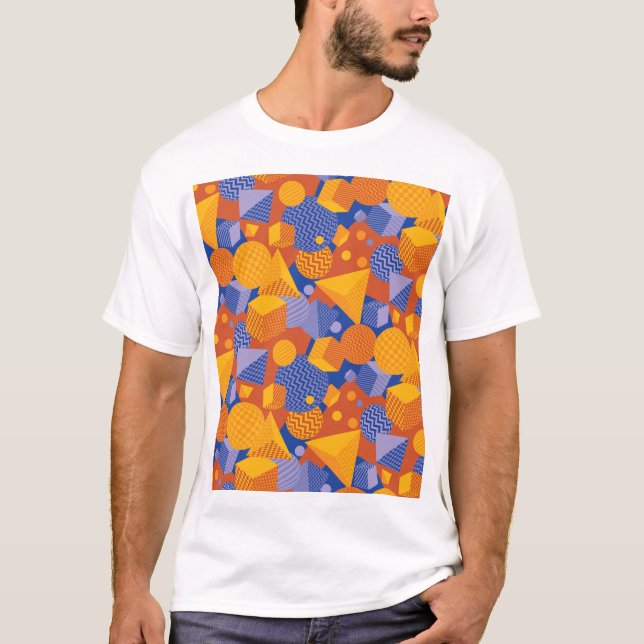 Fun Geometric Orange Violet Pattern T-Shirt (Front)
