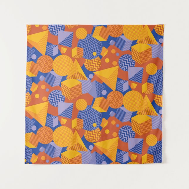 Fun Geometric Orange Violet Pattern Tapestry (Front)