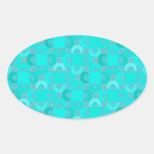 Fun Geometric Pattern in Shades of Turquoise Oval Sticker