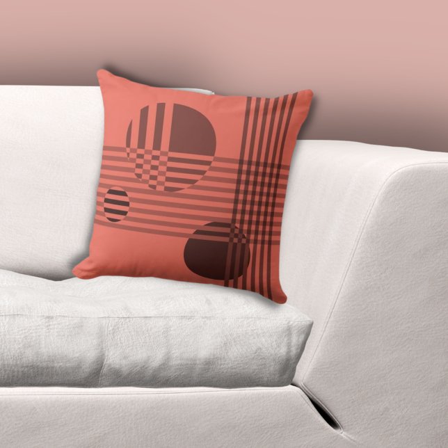 Fun Geometric Stripes & Circles Pattern Pink Cushion (Fun Geometric Stripes & Circles Pattern Pink Throw Pillow)