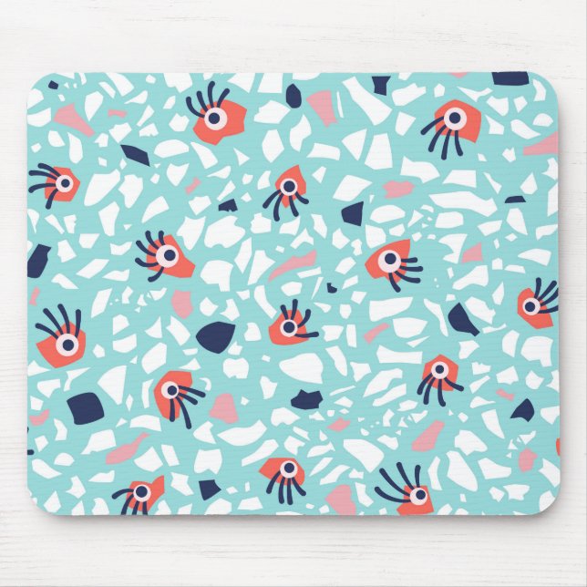 Fun Geometric Terrazzo Pattern With Eyes Mouse Pad (Front)