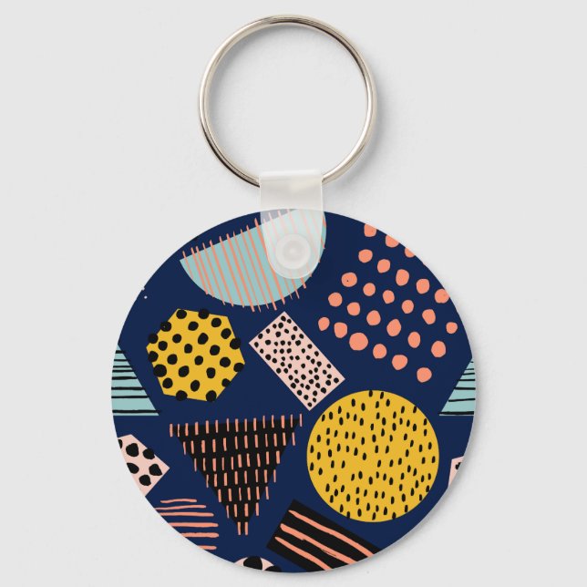 Fun Geometry: Abstract Multicolor Pattern Key Ring (Front)