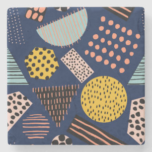 Fun Geometry: Abstract Multicolor Pattern Stone Coaster