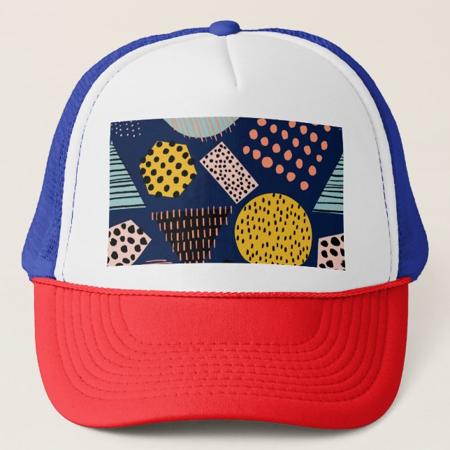 Fun Geometry: Abstract Multicolor Pattern Trucker Hat (Front)