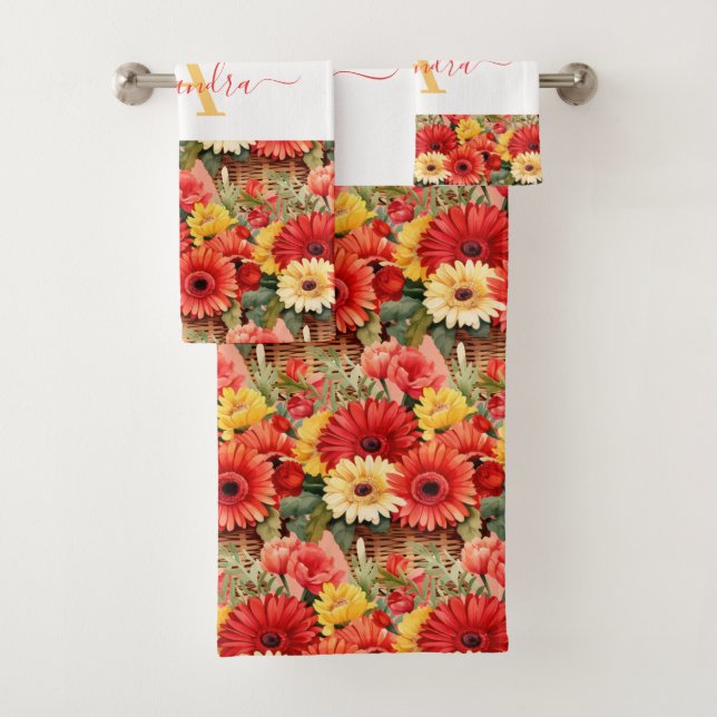 Fun Gerbera Daisies Floral Towel Set (Insitu)