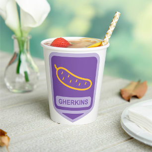 Fun Gherkin Pickle Icon Purple and Yellow Paper Cups