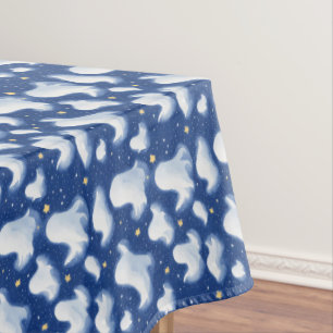 Fun Ghost Blue Sky Halloween Night Star Watercolor Tablecloth