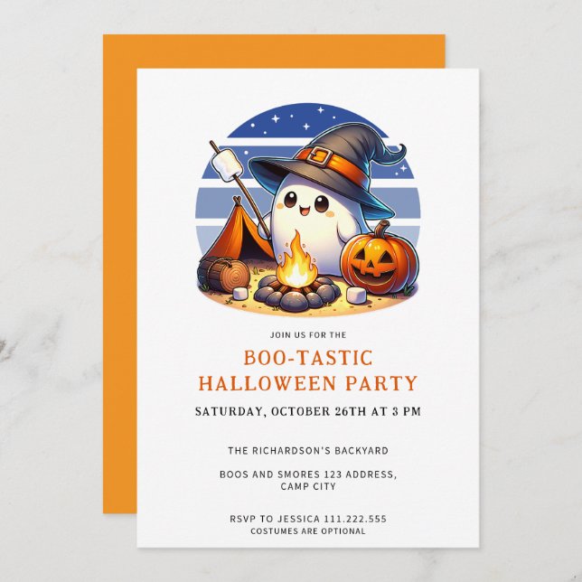 Fun Ghost Boo-Tastic Halloween Party Invitation (Front/Back)