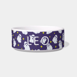 Fun Ghosts Pattern Purple Halloween Feeding Cat Bowl