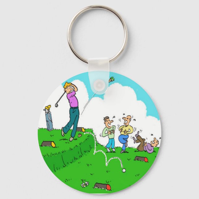Fun Gift for Golfer. Golf Player has Poor Tee-Off. Key Ring (Front)