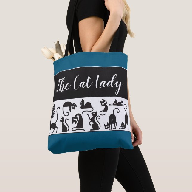 Fun Gift! The Cat Lady Whimsical Tote Bag (Close Up)
