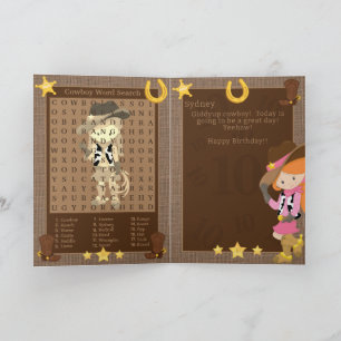 Fun Ginger Girls Cowboy Word Search Happy Birthday Card