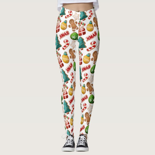 Fun Gingerbread Cookies Christmas Pattern Leggings (Front)
