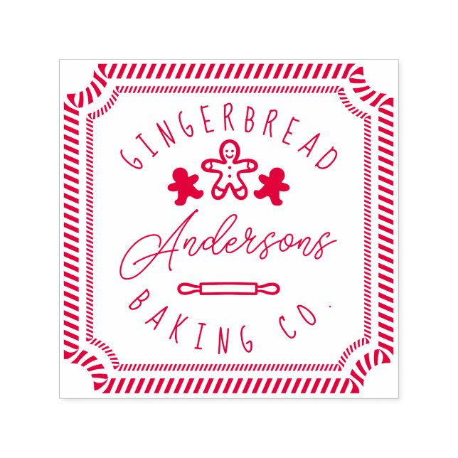 Fun Gingerbread Cookies Personalised Family Name Self-inking Stamp (Design)