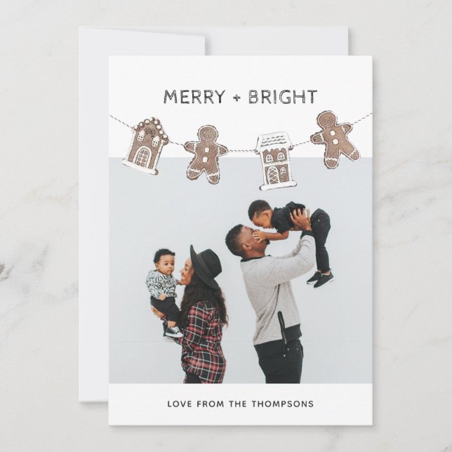 Fun Gingerbread Gingham Family Photo Holiday Card (Front)