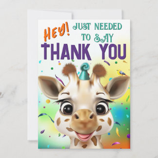 Fun Giraffe Colourful Confetti Birthday Thank You Card