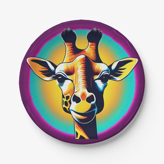 Fun giraffe Face safari Wild jungle Birthday Party Paper Plate (Front)