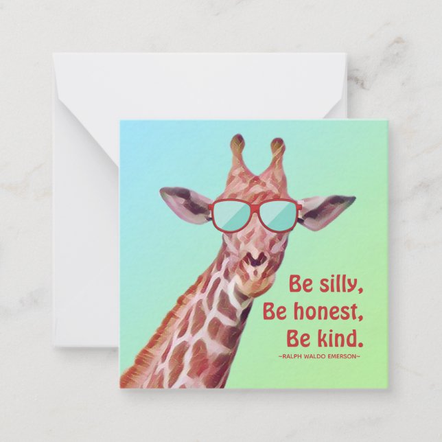 Fun Giraffe Inspirational Quote Emerson Be Silly  Card (Front)