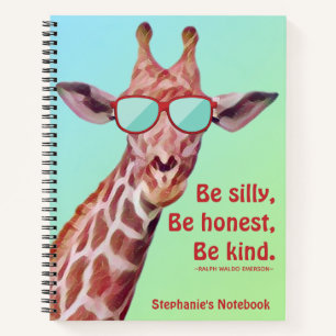 Fun Giraffe Inspirational Quote Emerson Be Silly  Notebook