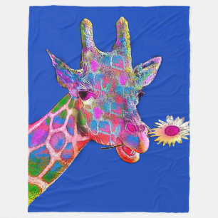 Fun Giraffe Pop Art with Flower Fleece Blanket