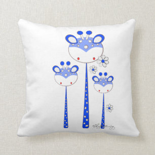 Fun Giraffes -- Bright Blue Cushion