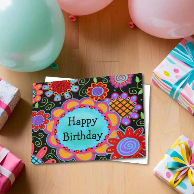 Fun Girl Colourful Happiest of Birthdays Card (Creator Uploaded)